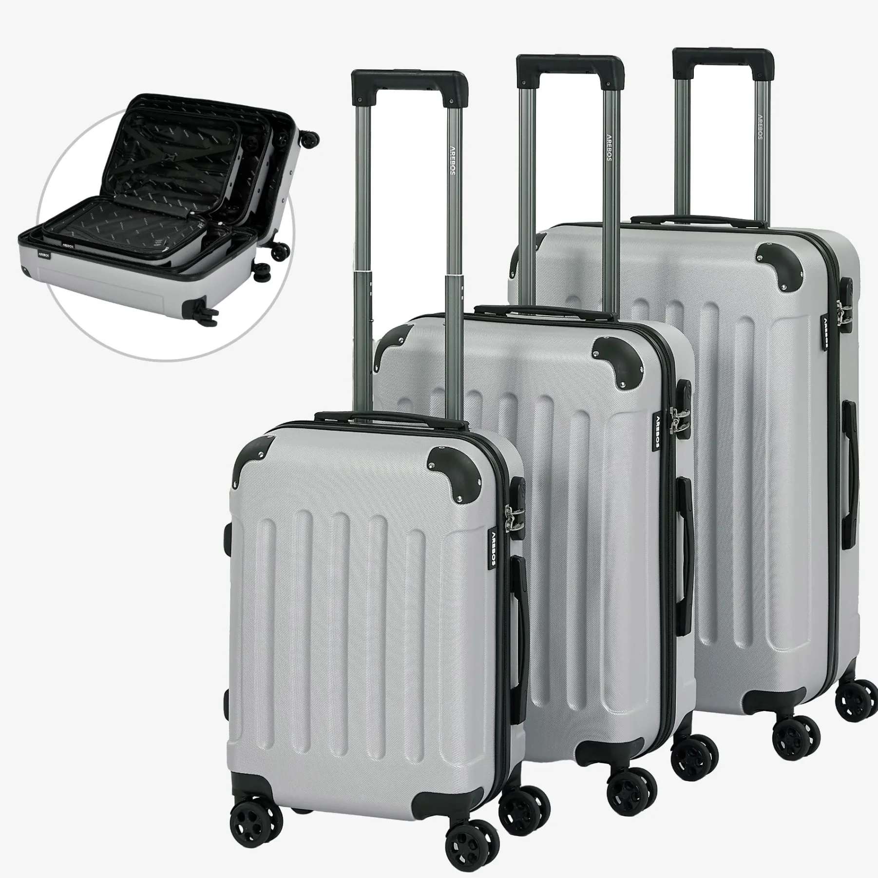3 tlg. Reisekoffer Set Silber