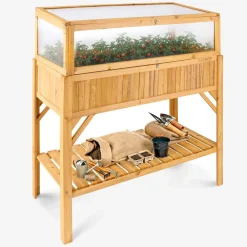 Holz Hochbeet mit Ablage und Frühbeet-Aufsatz
