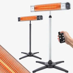 Infrarot Heizstrahler 2000W mit Stativ & Fernbedienung Silber