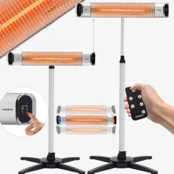 Infrarot Heizstrahler 2000W mit Stativ & Fernbedienung Silber