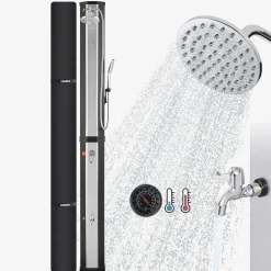 Solardusche 60L mit Handbrause und Themometer schwarz/silber
