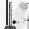 Solardusche 60L mit Thermometer und Handbrause schwarz-silber mit Bodenplatte Anthrazit