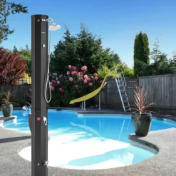 Solardusche 60L schwarz + Bodenplatte Anthrazit