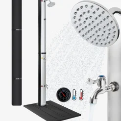 Solardusche 37L Silber rund - Bodenelement Anthrazit