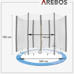 Trampolin Randabdeckung + Netz 305cm 6 Stangen